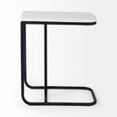 Kyra 120L x 200W x 230H White Marble Top WBlack Iron Frame C-Shaped End and Side Table - Default Title