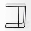 Kyra 120L x 200W x 230H White Marble Top WBlack Iron Frame C-Shaped End and Side Table - Default Title