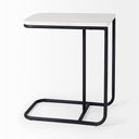 Kyra 120L x 200W x 230H White Marble Top WBlack Iron Frame C-Shaped End and Side Table - Default Title