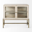 Arelius 36L x 18W x 32H White Wood Gold Metal Base w 2 Glass Doors Accent Cabinet - Default Title