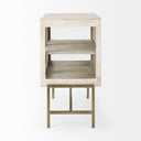 Arelius 36L x 18W x 32H White Wood Gold Metal Base w 2 Glass Doors Accent Cabinet - Default Title