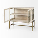 Arelius 36L x 18W x 32H White Wood Gold Metal Base w 2 Glass Doors Accent Cabinet - Default Title