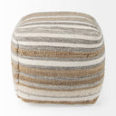 Aahana 160L x 160W x 160H WhiteTaupeGray Striped Hemp and Cotton Pouf - Default Title