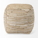 Aalia 160L x 160W x 160H Beige Leather and Jute Pouf - Default Title