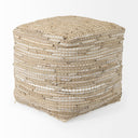 Aalia 160L x 160W x 160H Beige Leather and Jute Pouf - Default Title