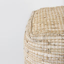 Aalia 160L x 160W x 160H Beige Leather and Jute Pouf - Default Title