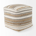 Aahana 160L x 160W x 160H WhiteTaupeGray Striped Hemp and Cotton Pouf - Default Title