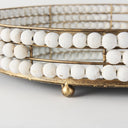 Decatur I 21L x 21W White Wooden Bead Mirrored Bottom Round Tray - Default Title