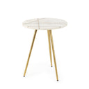 Vivienne 160L x 160W x 190H White Marble WAntique Gold Metal Round Small Side Table - Default Title