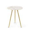 Vivienne 160L x 160W x 190H White Marble WAntique Gold Metal Round Small Side Table - Default Title