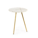 Vivienne 160L x 160W x 190H White Marble WAntique Gold Metal Round Small Side Table - Default Title
