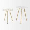 Vivienne 160L x 160W x 190H White Marble WAntique Gold Metal Round Small Side Table - Default Title