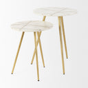 Vivienne 160L x 160W x 190H White Marble WAntique Gold Metal Round Small Side Table - Default Title