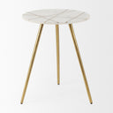 Vivienne 180L x 180W x 230H White Marble WAntique Gold Metal Round Large Accent Table - Default Title