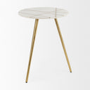 Vivienne 180L x 180W x 230H White Marble WAntique Gold Metal Round Large Accent Table - Default Title