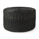 Dina 75L x 75W x 45H Black Cornhusk and Water Hyacinth Round Coffee Table Pouf - Default Title