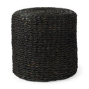 Dina 177L x 177W x 177H Black Cornhusk and Water Hyacinth Round Pouf - Default Title