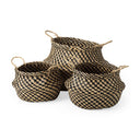 Gaia 177L x 177W x 205H Set of 3 Light and Dark Brown Cross Patterend Belly Seagrass Basket - Default Title