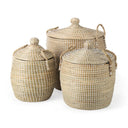 Olivia 157L x 157W x 173H Set of 3 Beige Seagrass Basket WLid and Handles - Default Title