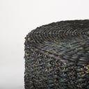 Dina 75L x 75W x 45H Black Cornhusk and Water Hyacinth Round Coffee Table Pouf - Default Title