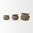 Gaia 177L x 177W x 205H Set of 3 Light and Dark Brown Cross Patterend Belly Seagrass Basket - Default Title