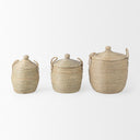 Olivia 157L x 157W x 173H Set of 3 Beige Seagrass Basket WLid and Handles - Default Title