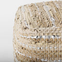 Aadhya 160L x 160W x 160H TaupeSilver Leather and Cotton Pouf - Default Title