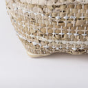Aadhya 160L x 160W x 160H TaupeSilver Leather and Cotton Pouf - Default Title