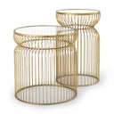 Shani Set of 2 Round Gold Metal w Glass Accent Tables - Default Title