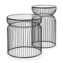 Shani Set of 2 Round Black Metal w Glass Accent Tables - Default Title
