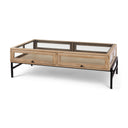 Arelius 42L Rectangular Light Brown Wood w Black Metal Base Display Coffee Table - Default Title
