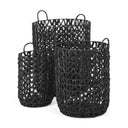 Lola 197L x 197W x 236 Set of 3 Black Water Hyacinth Zig Zag Weave Round Basket W Handles - Default Title