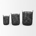 Lola 197L x 197W x 236 Set of 3 Black Water Hyacinth Zig Zag Weave Round Basket W Handles - Default Title