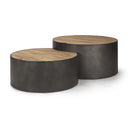 Eclipse Gunmetal Gray Drum Base w Brown Wood Top Nested Coffee Table - Default Title
