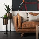 Brooks 902L x 348W x 335H Cognac Brown Faux Leather Three Seater Sofa W Medium Brown Wooden Legs - Default Title