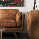 Brooks 902L x 348W x 335H Cognac Brown Faux Leather Three Seater Sofa W Medium Brown Wooden Legs - Default Title
