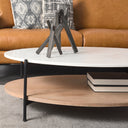 Larkin 48 Oval White Marble Top and Solid Wood Shelf w Black Metal Frame Coffee Table - Default Title