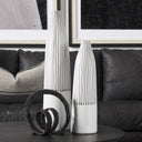 Kira I Small White Pinstripe Ceramic Vase - Default Title