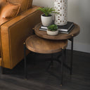 Marquisa Set of 2 225L x 225W x 208H Light Brown Wood W Black Metal Base Nesting Side Tables - Default Title