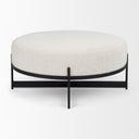 Amelia 358L x 358W x 175H Cream Boucle WBlack Metal Upholstered Ottoman - Default Title