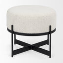 Amelia Cream Boucle WBlack Metal Upholstered Pouf - Default Title