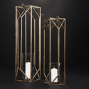 Ivy Small Gold Metal Geometric Cage Candle Holder Lantern - Default Title