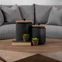 Cyril Set of 2 Gray Metal W Brown Wood Lids Jars - Default Title