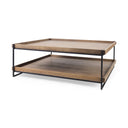 Trey 48x46 Rectangular Brown Solid Wood Top Table Black Metal Frame Two-Tier Coffee Table - Default Title