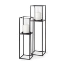 Cindy Set of 2 Matte Black Metal and Hurricane Glass Pillar Tabletop Candle Holders - Default Title