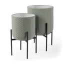 Mabel Set of Two 154 x 248 Green Top W Black Iron Base Plant Stands - Default Title