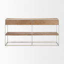 Morris I 63L x 15W x 31H Brown Wood w Silver Metal Frame 2 Drawer Console Table - Default Title