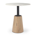 Maxwell 32 Round White Marble Tabletop w Blonde Wood Black Metal Accent Pedestal Bistro Table - Default Title