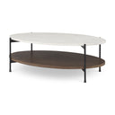 Larkin White Marble Top w Dark Brown Wood Shelf Oval Coffee Table - Default Title