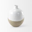 Amos 185L x 185W x 244H White and Dark Beige Color Blocked Ceramic Floor Vase - Default Title